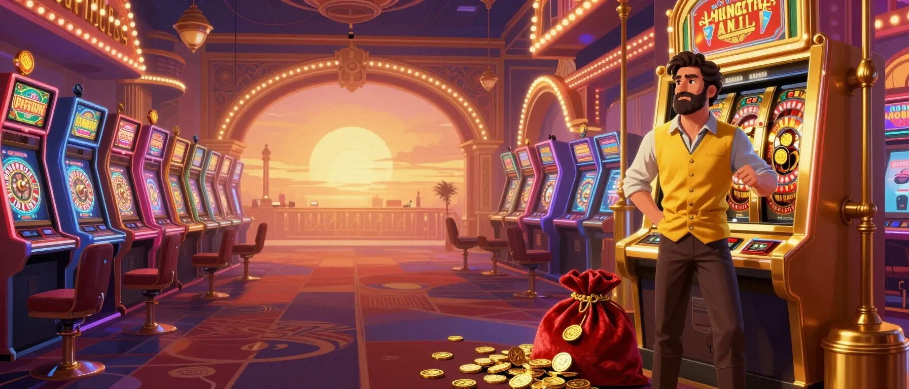 Fantasy treasure chest with glowing free spin tokens for Libra Spins Casino