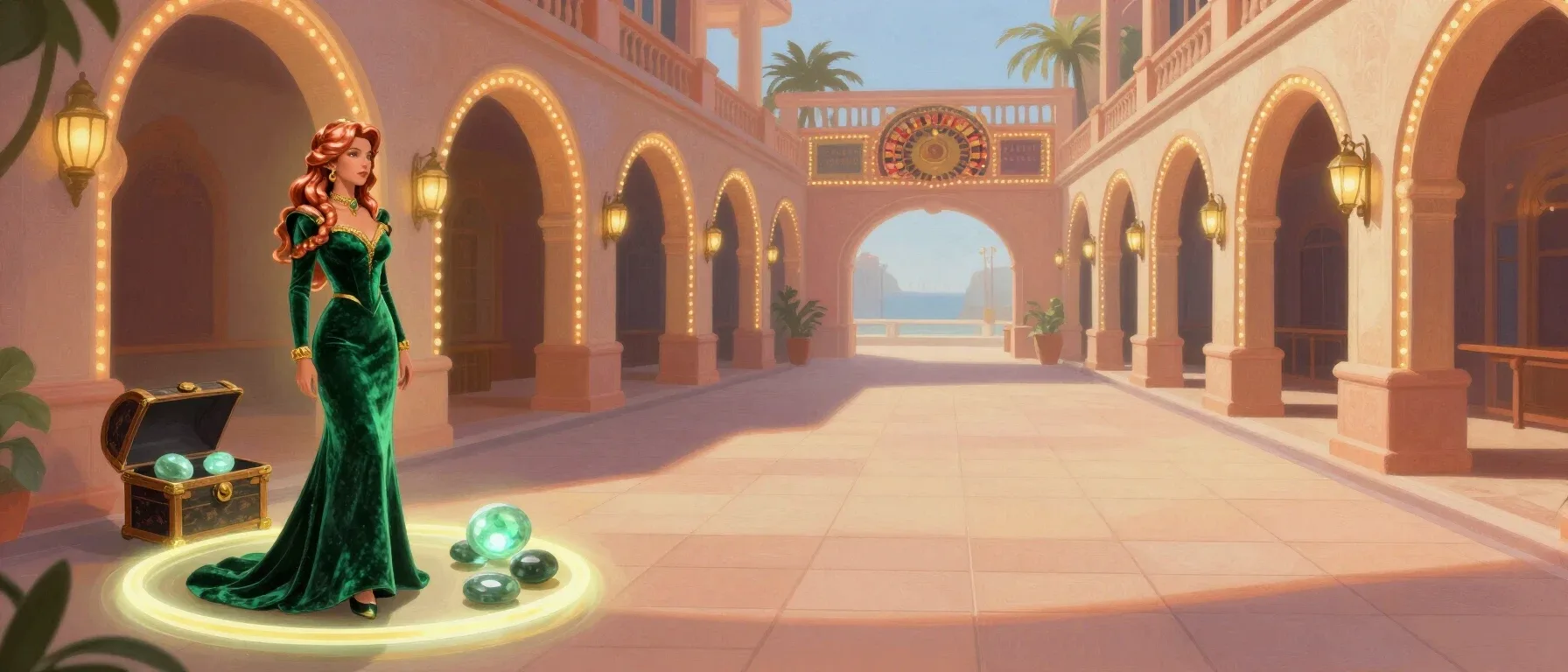Libra Spins Casino account controls shown with a protected chest and glowing stones
