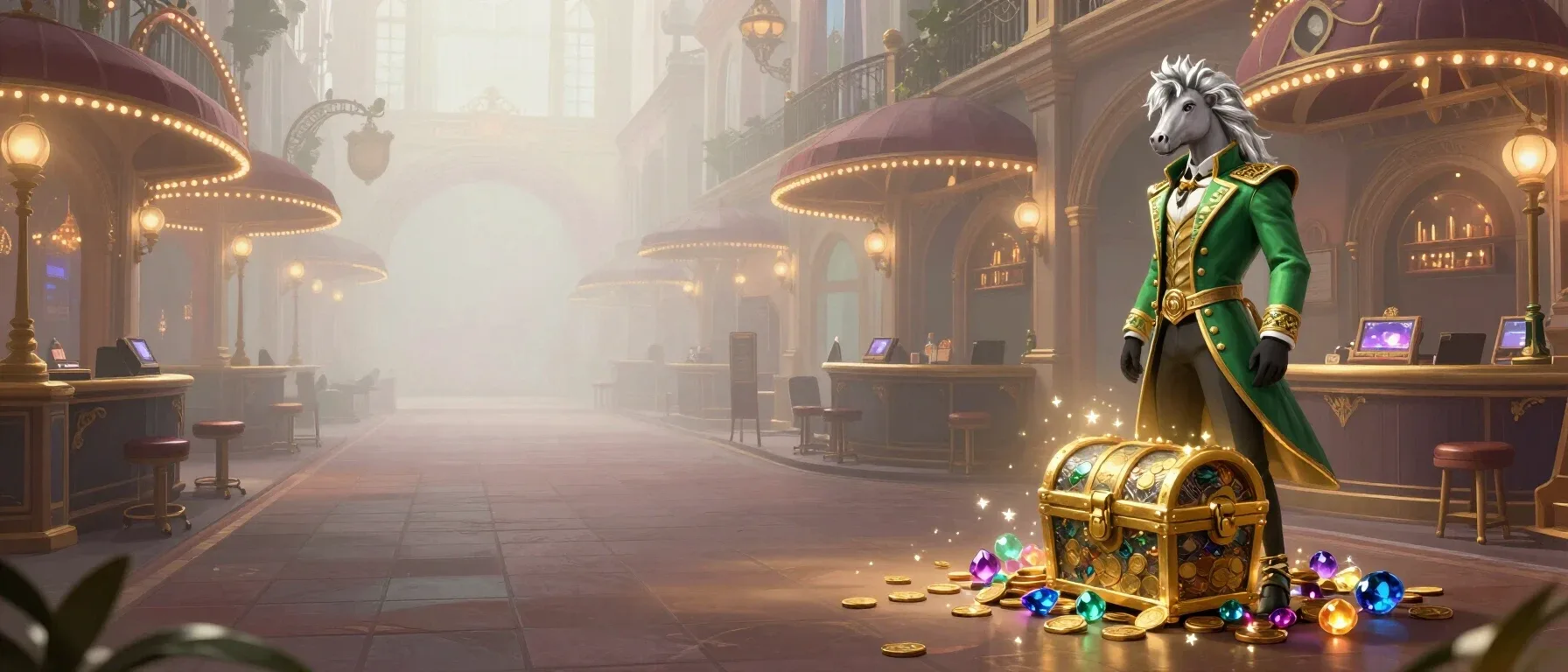 Libra Spins Casino VIP rewards shown as a glowing chest and ascending gems